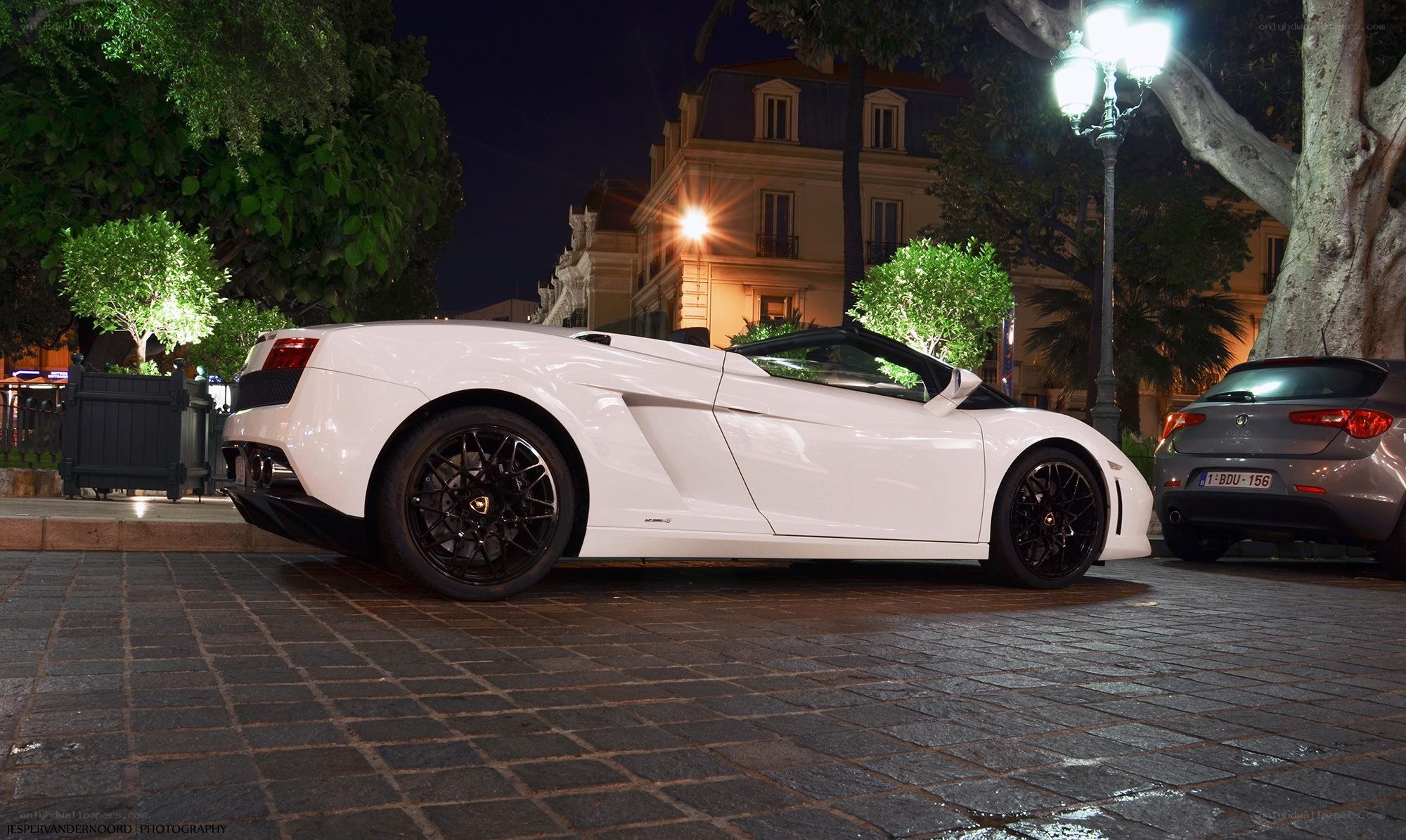 White Lamborghini at night