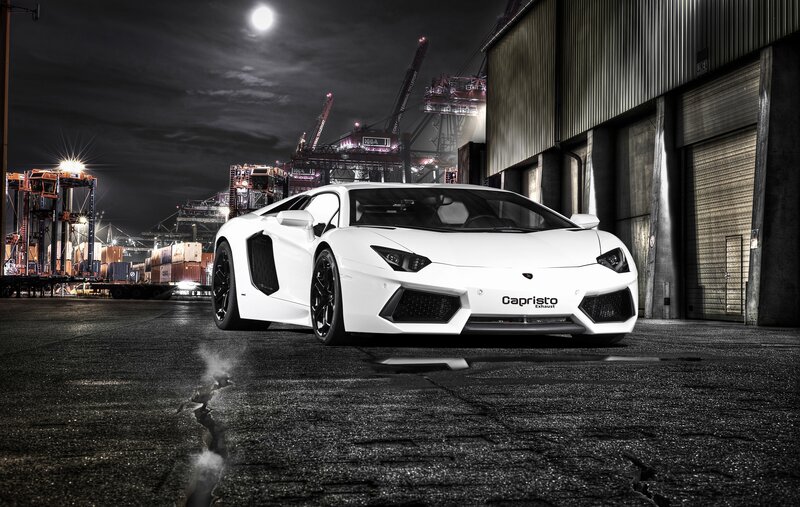 White Lamborghini at night