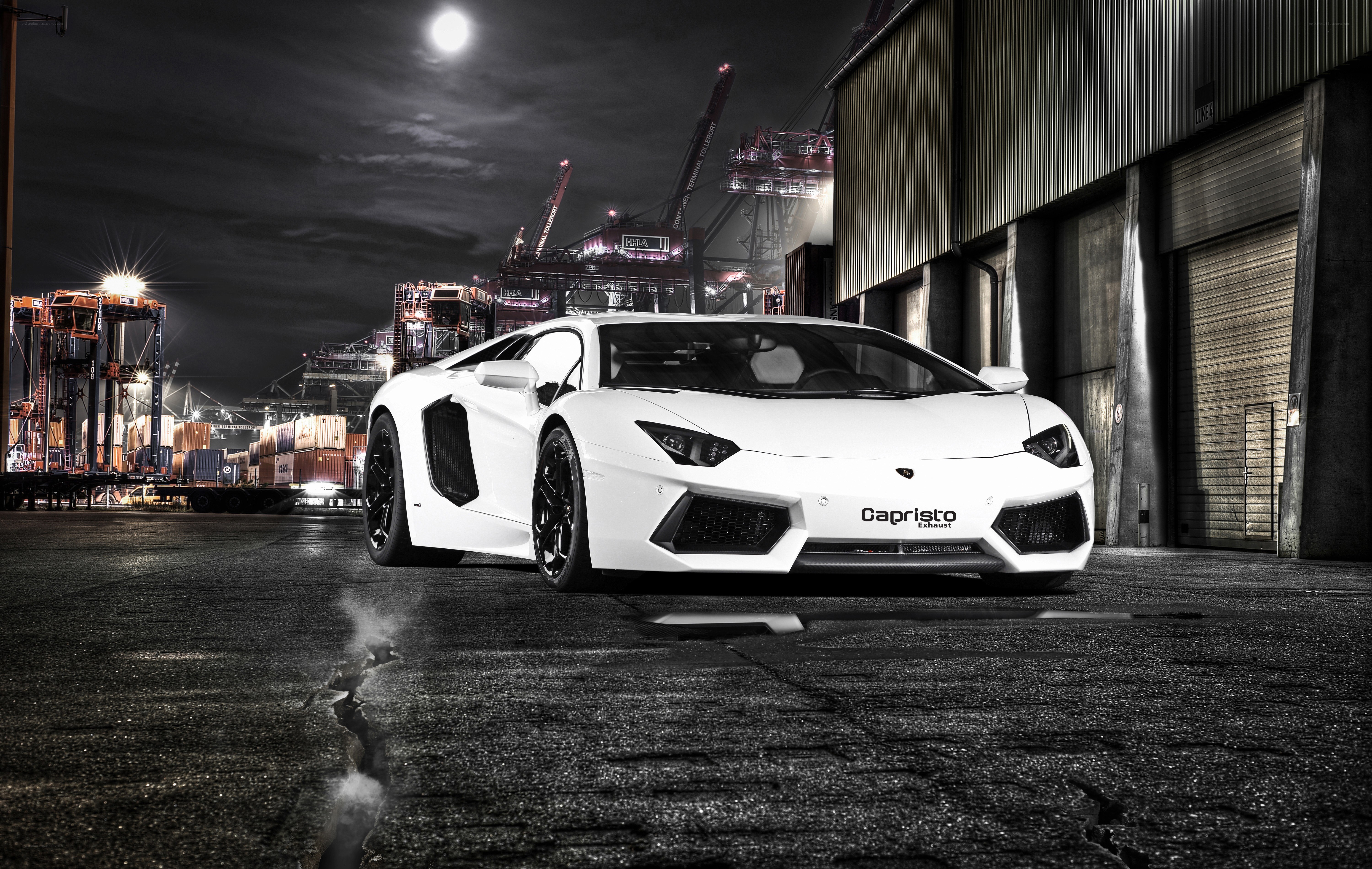 White Lamborghini at night
