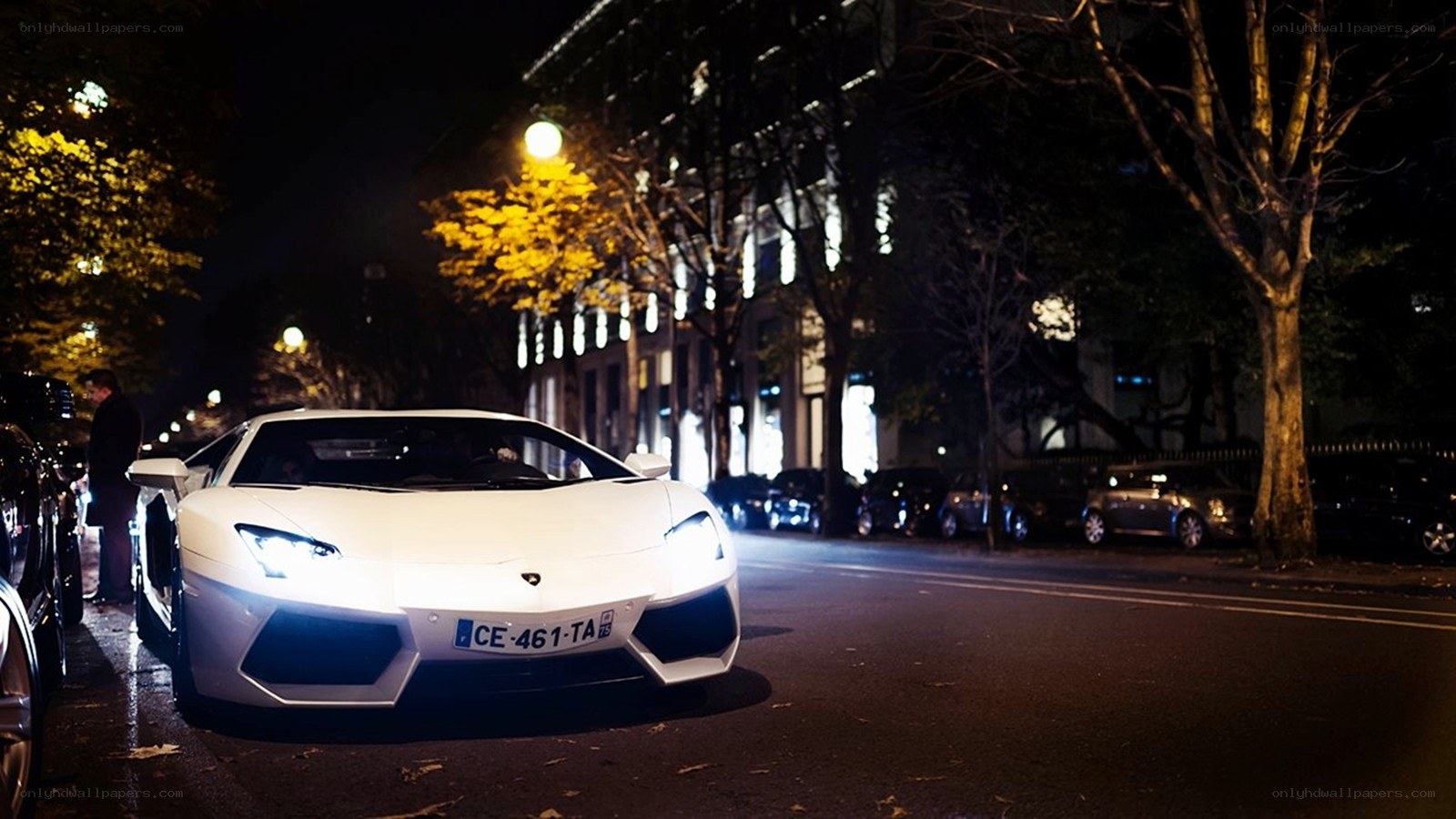 White Lamborghini at night