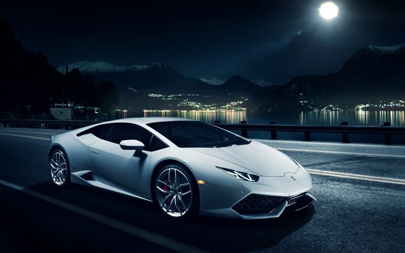 White Lamborghini at night