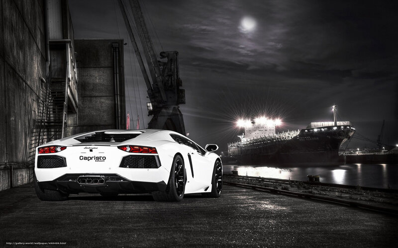 White Lamborghini at port