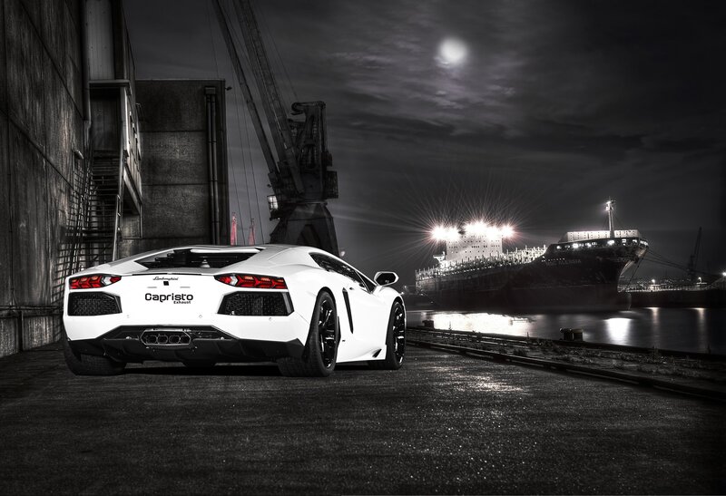 White Lamborghini at port