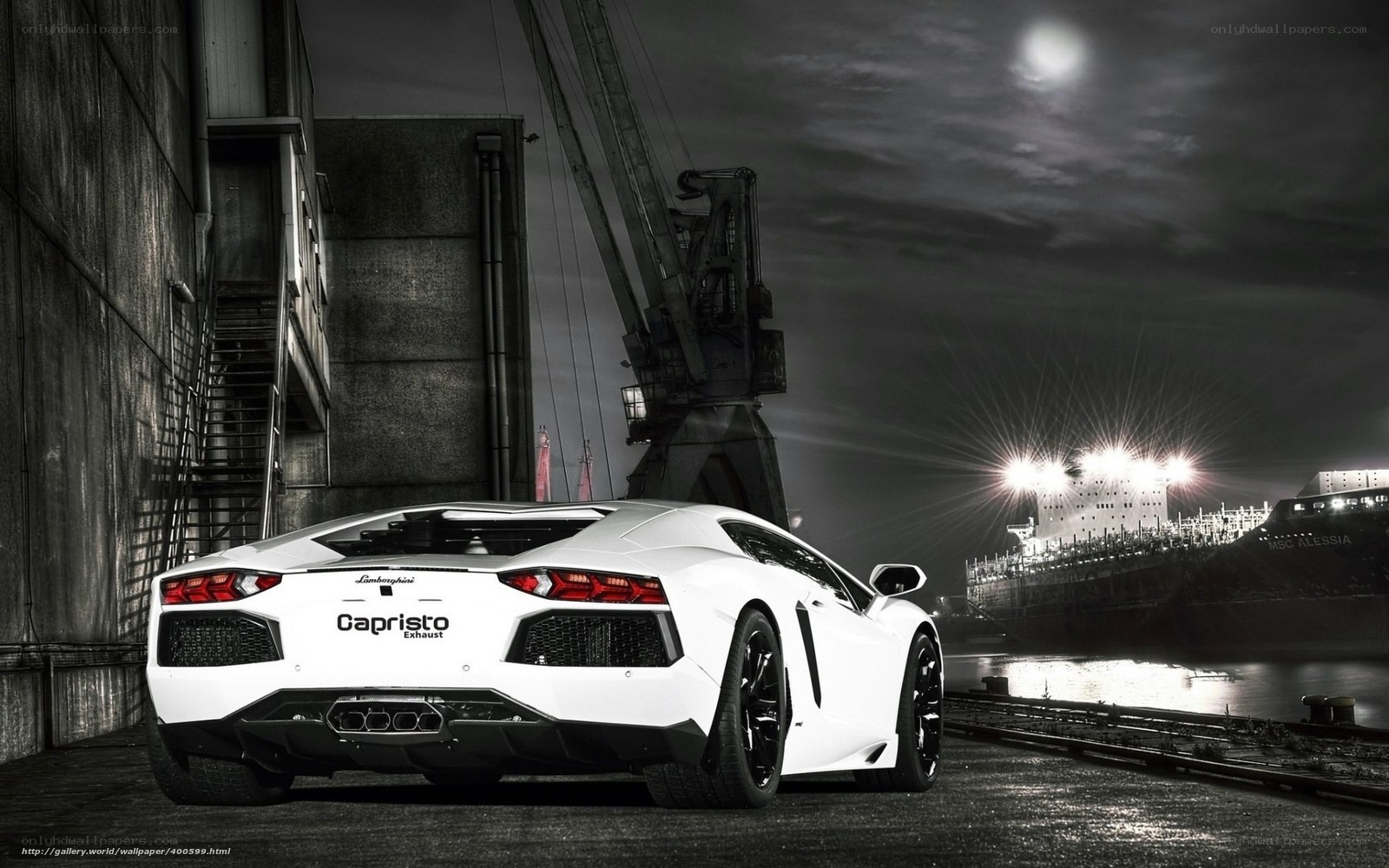 White Lamborghini at port
