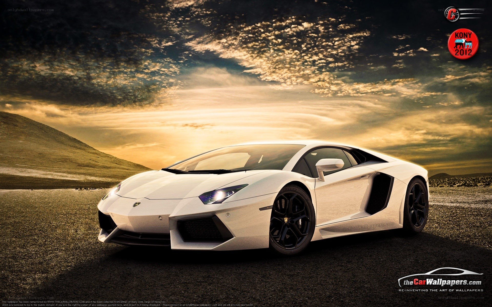 white lamborghini at sunset