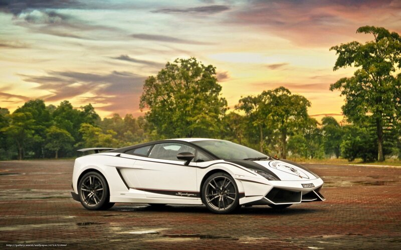 White Lamborghini at sunset