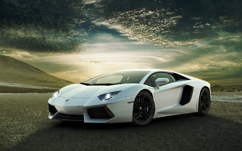 White Lamborghini Aventador — Desert
