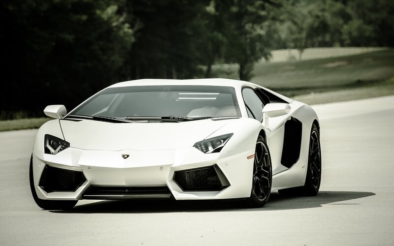 White Lamborghini Aventador — Dramatic, Afternoon, Photograph, Car, Road, Trees
