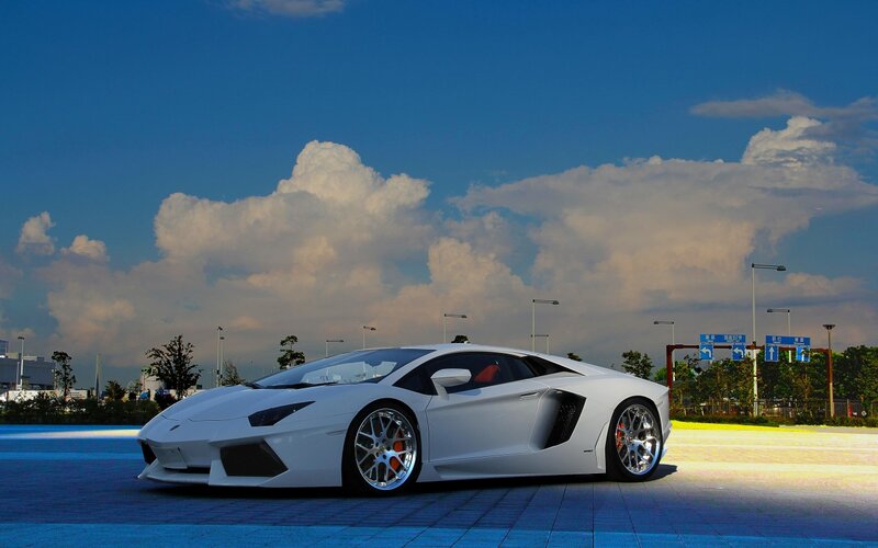 White Lamborghini Aventador — Dramatic, Afternoon, Photograph