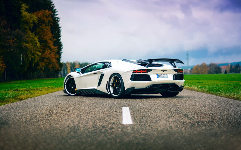 White Lamborghini Aventador — Dramatic, Autumn