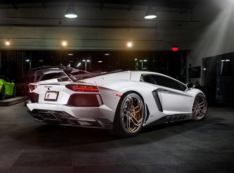 White Lamborghini Aventador — Dramatic, Night, Photograph