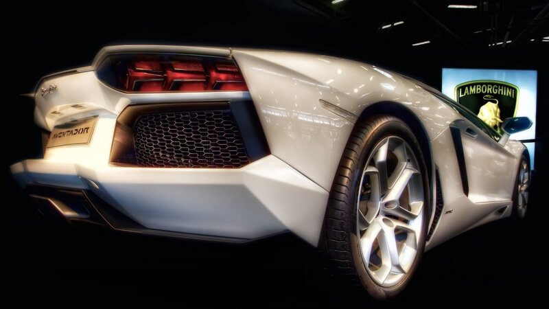 White Lamborghini Aventador — Dramatic, Night