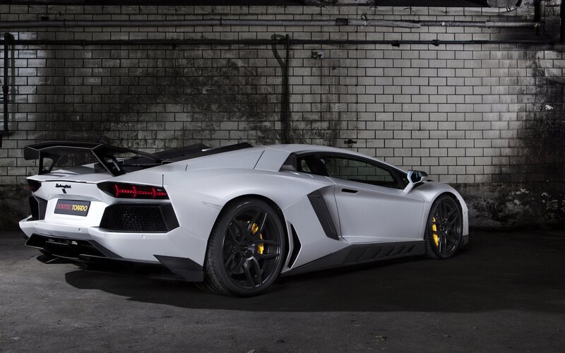 White Lamborghini Aventador — Dramatic, Photograph, Brick Wall, Tire
