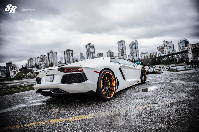 White Lamborghini Aventador — Dramatic, Photograph, City Skyline