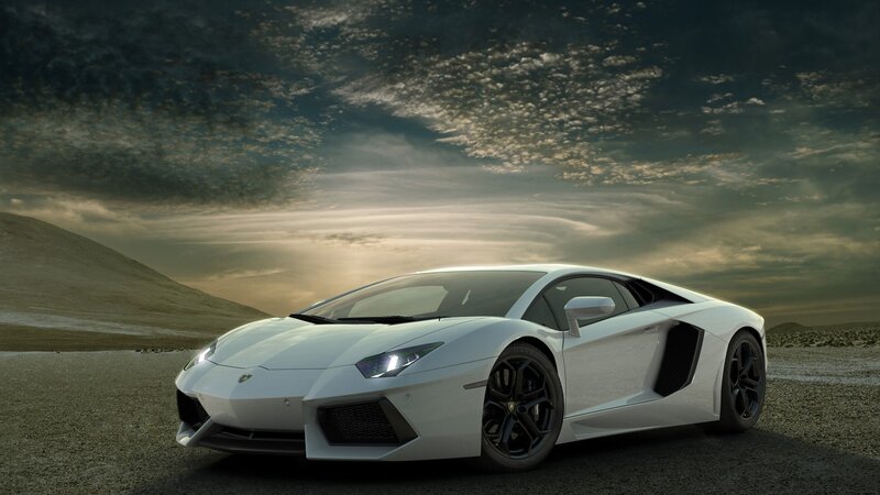White Lamborghini Aventador — Dramatic, Sunset, 3d Render