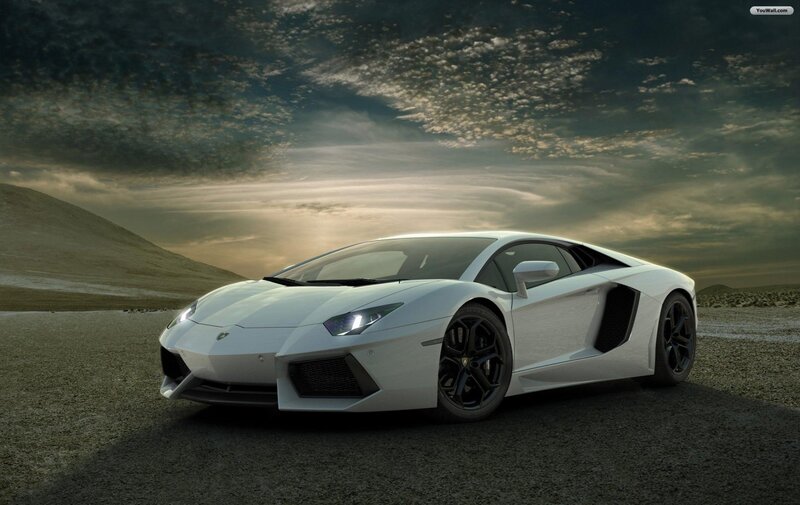 White Lamborghini Aventador — Dramatic, Sunset, Photograph, Car