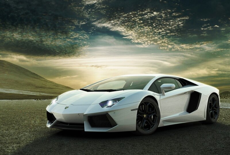 White Lamborghini Aventador — Dramatic, Sunset