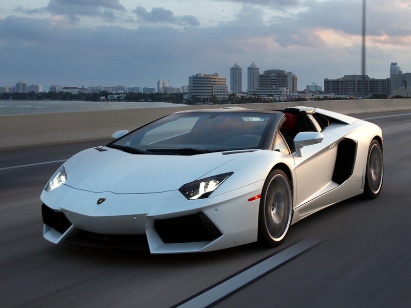 White Lamborghini Aventador — Dynamic, Sunset