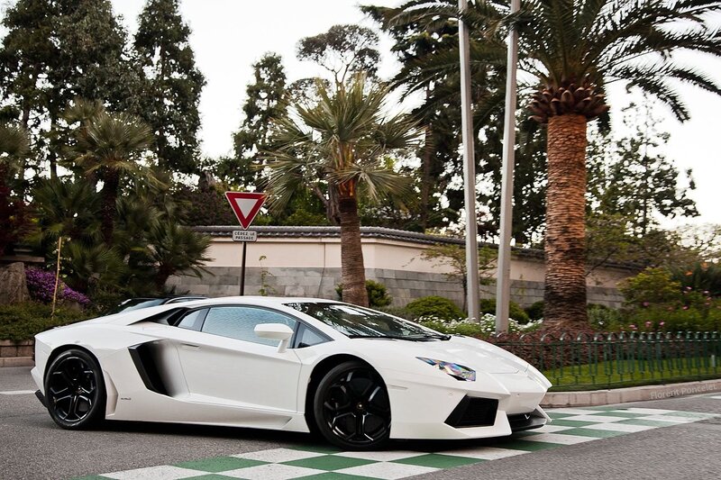 White Lamborghini Aventador on a street
