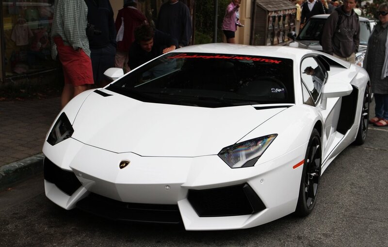 White Lamborghini Aventador on display