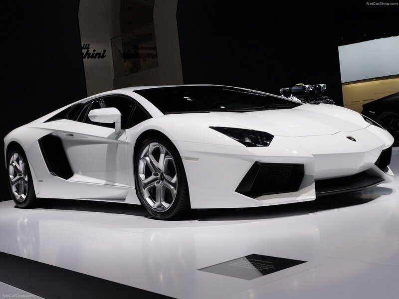 White Lamborghini Aventador on display