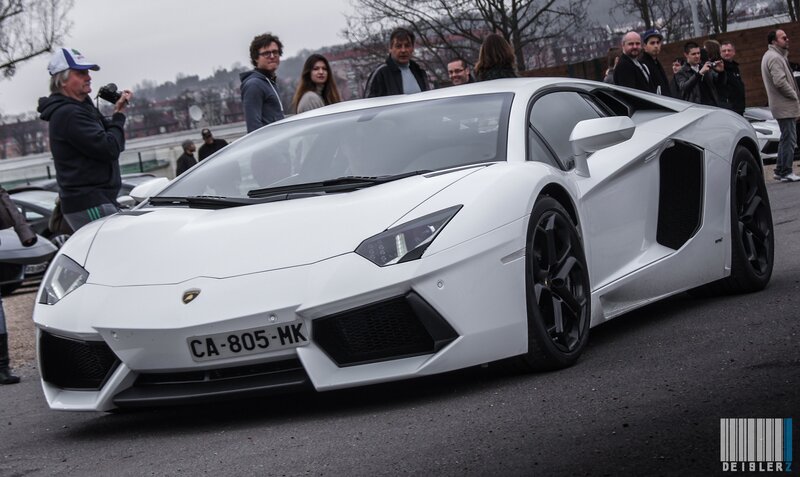 White Lamborghini Aventador on display