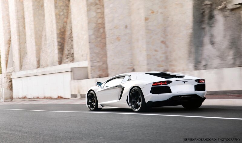 White Lamborghini Aventador on road