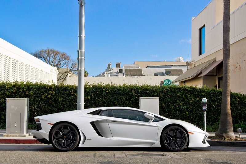 White Lamborghini Aventador parked