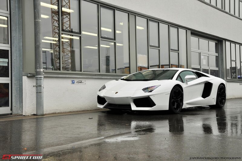 White Lamborghini Aventador parked