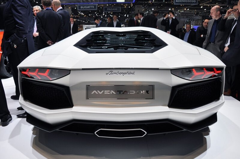 White Lamborghini Aventador rear view