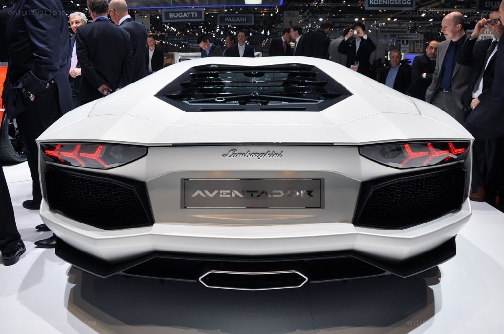 White Lamborghini Aventador rear view