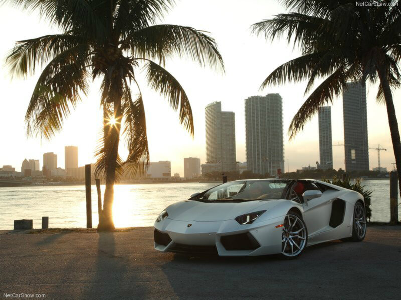 White Lamborghini Aventador — Serene, Sunset