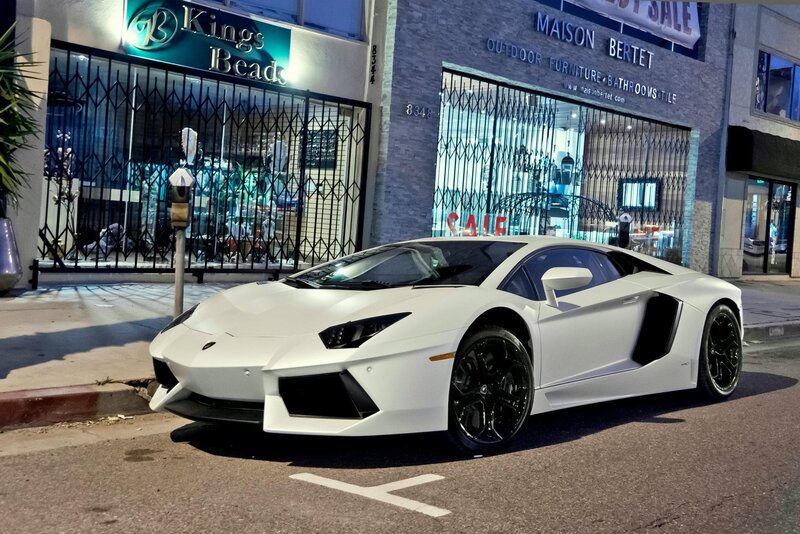White Lamborghini Aventador — Urban, Night