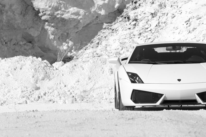 White Lamborghini Car — Black, Dramatic, Photograph