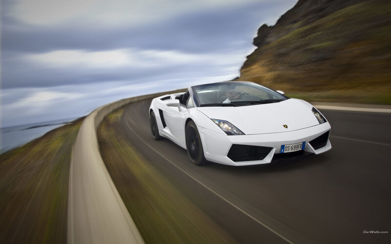 White Lamborghini Car — Dynamic, Photograph, Road