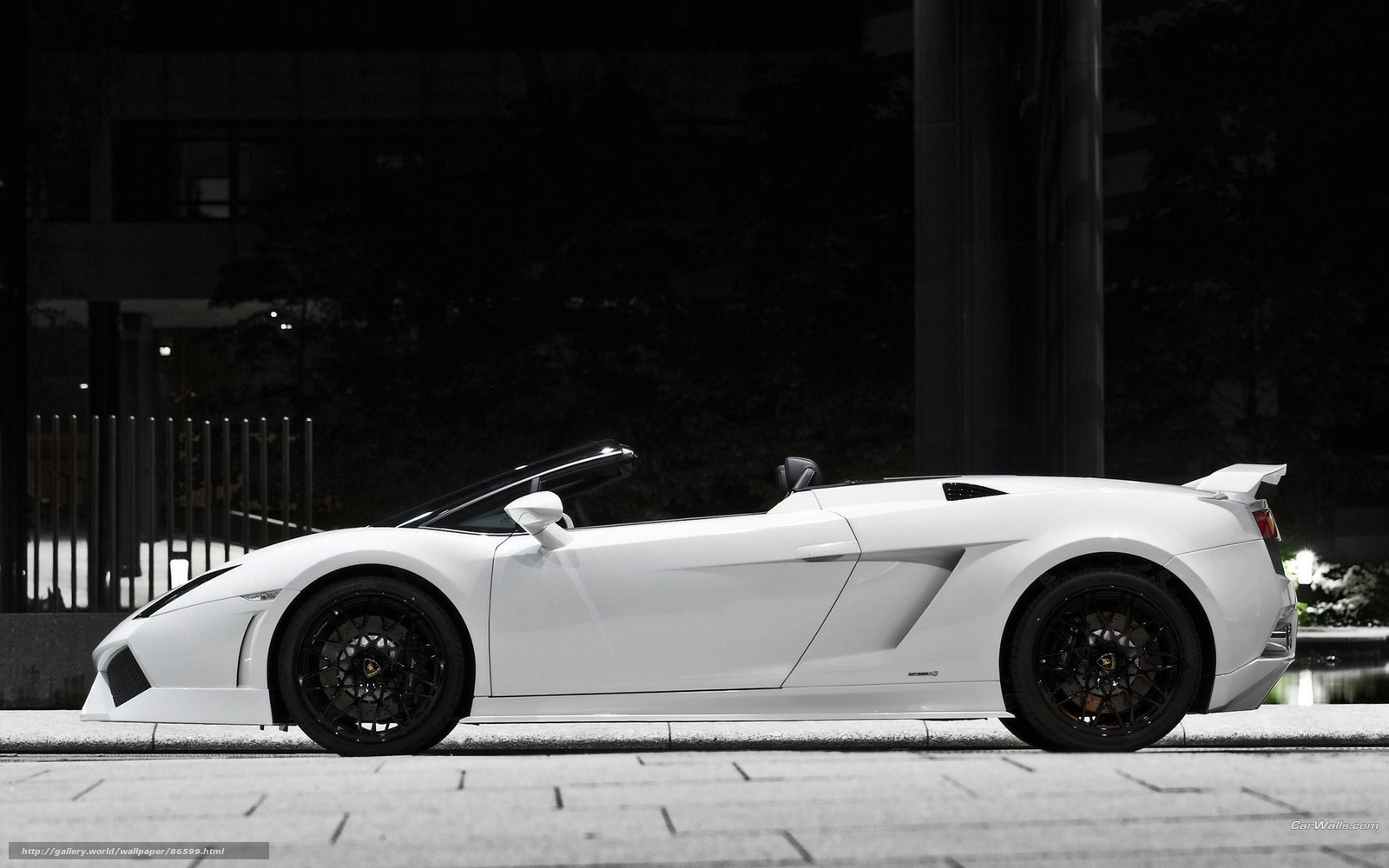 White Lamborghini convertible at night