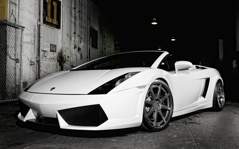 White Lamborghini Convertible — Dramatic, Night, Photograph, Car, Building