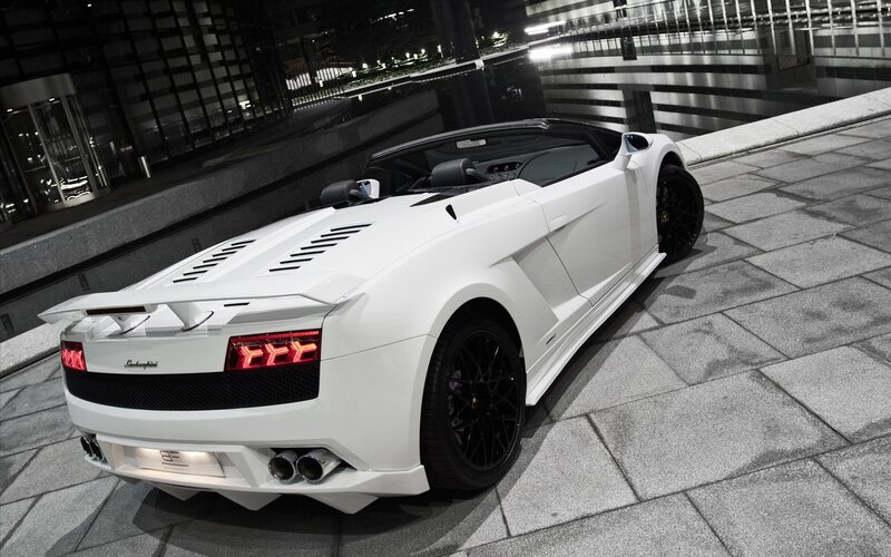 White Lamborghini Convertible — Dramatic, Night, Photograph, Car, City Street