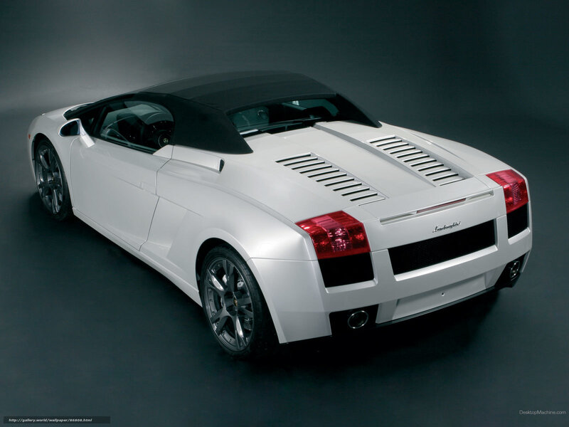 White Lamborghini Convertible — Dramatic, Photograph, Black Soft Top, Silver Wheels, Red Taillights