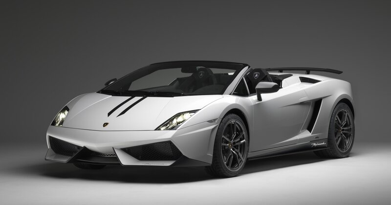 White Lamborghini Convertible — Dramatic, Photograph, Black Stripes