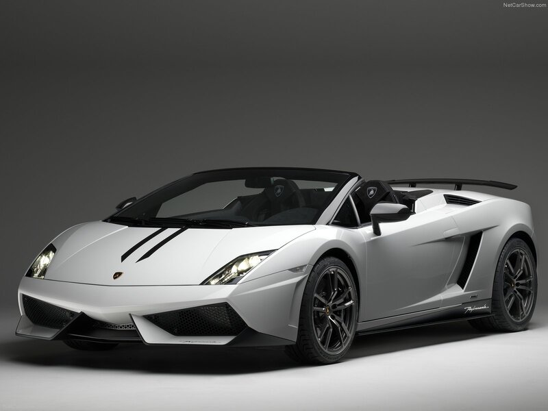White Lamborghini Convertible — Dramatic, Photograph, Black Wheels, Black Stripes
