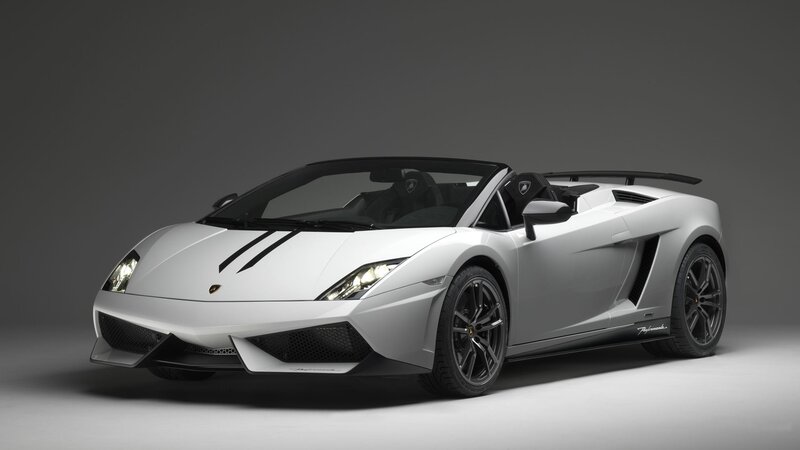 White Lamborghini Convertible — Dramatic, Photograph, Black Wheels, Targa Top, Rear Wing, Black, Spyder