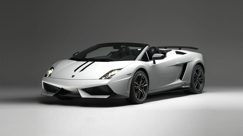 White Lamborghini Convertible — Dramatic, Photograph, Black Wheels