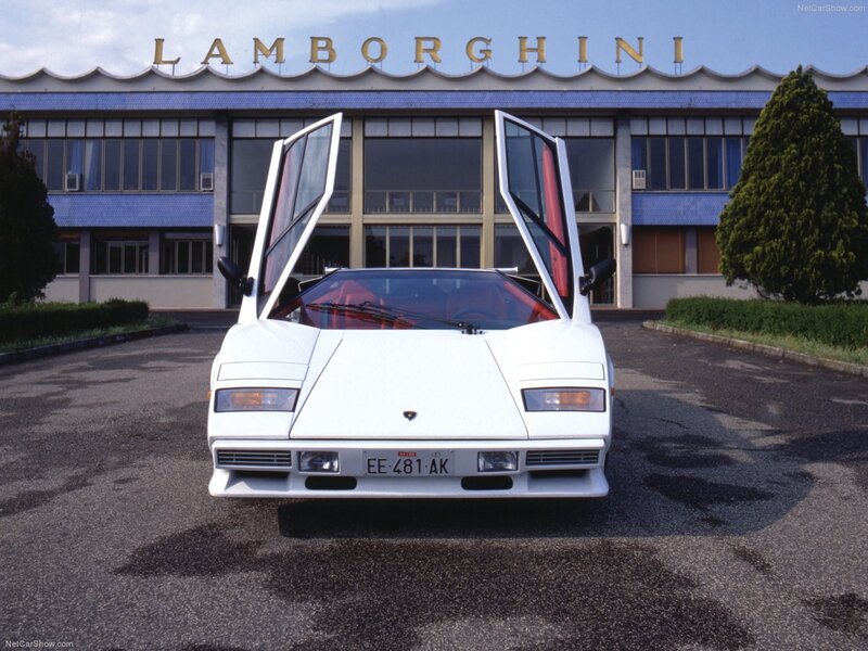 White Lamborghini Countach — Dramatic, Afternoon, Photograph, Building, Trees