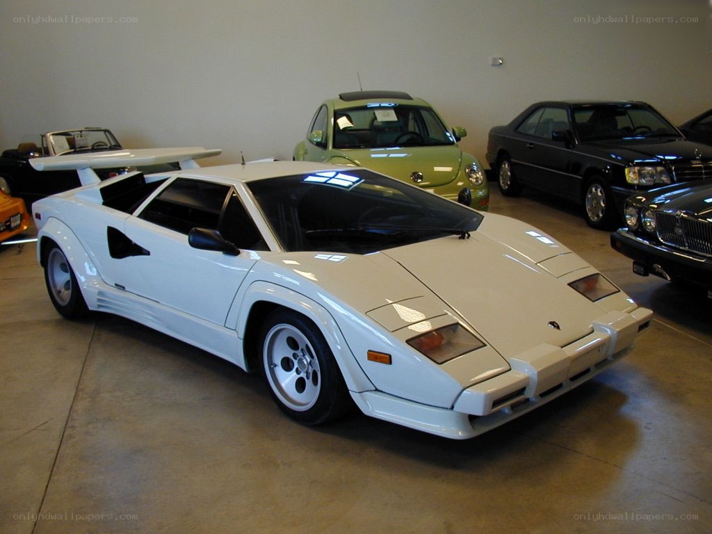 White Lamborghini Countach in showroom