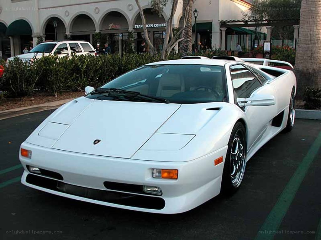 White Lamborghini Diablo parked