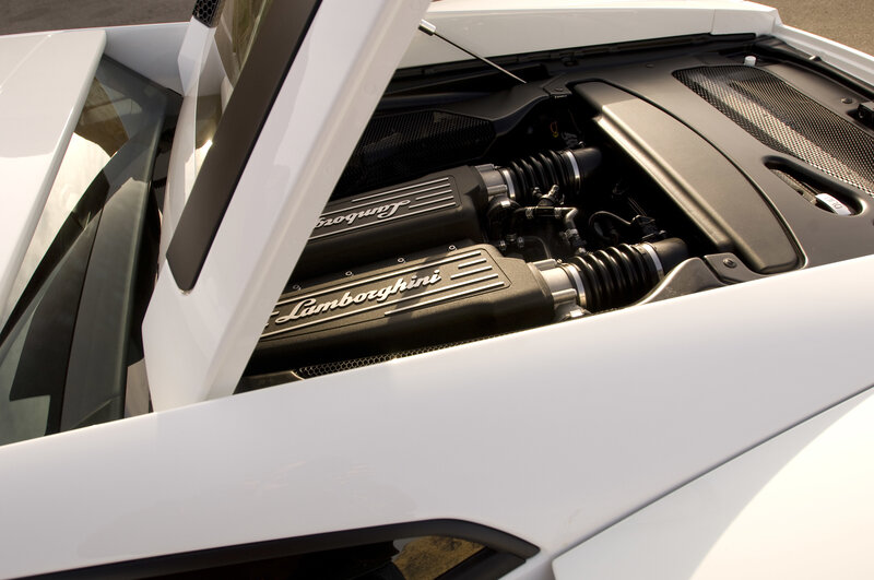 White Lamborghini Engine — Dramatic
