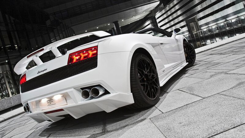 White Lamborghini Gallardo — Dramatic, Night, Photograph, Car, Building