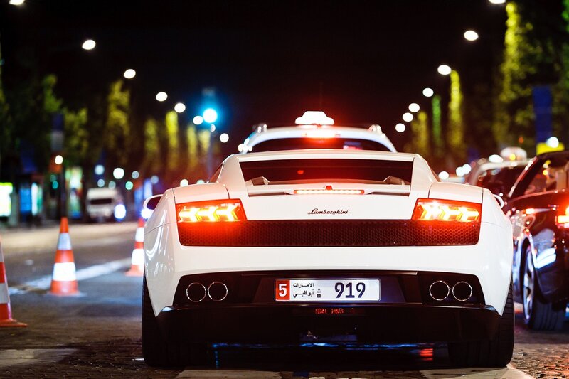 White Lamborghini Gallardo — Dramatic, Night, Photograph, Cars