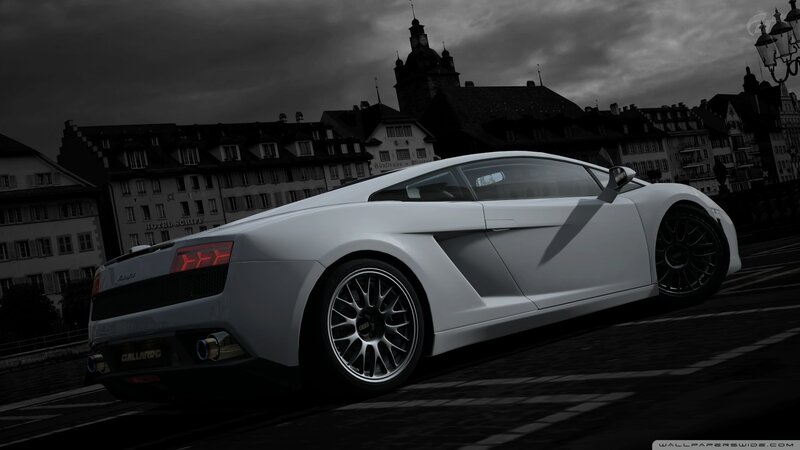 White Lamborghini Gallardo on city street